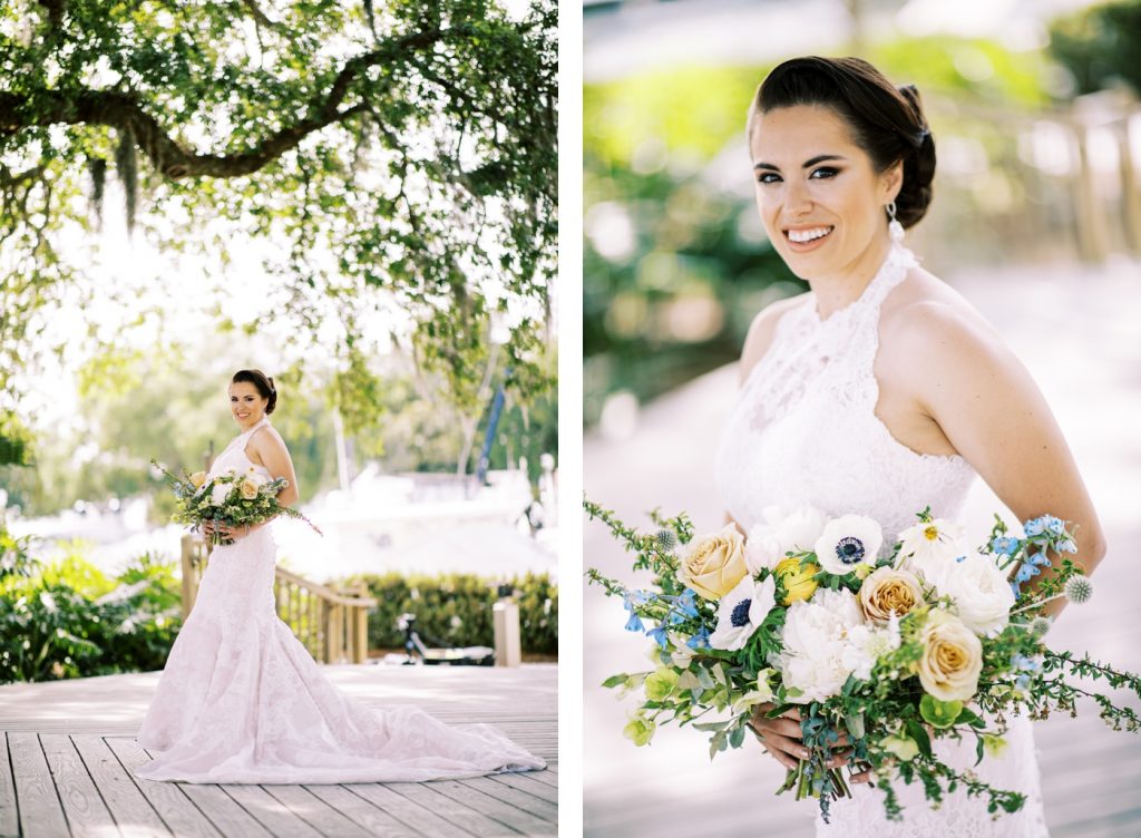 Bridal bouquet with Panda anemones, peonies, delphinium, scabiosa, and seasonal blooms by Gray Harper Florist