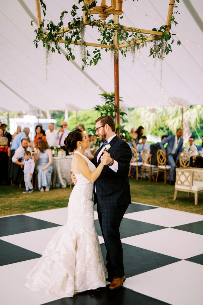 Tented wedding reception on the lawn of Sea Pines Resort