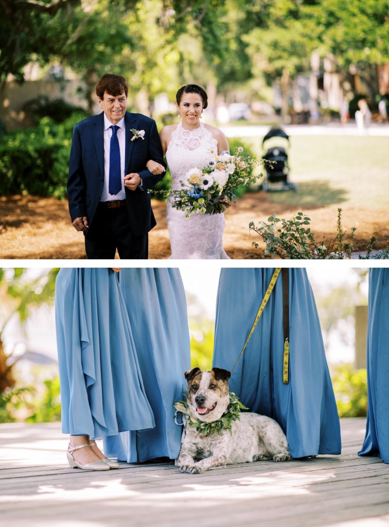 Bride walking down the aisle at at Sea Pines Resort