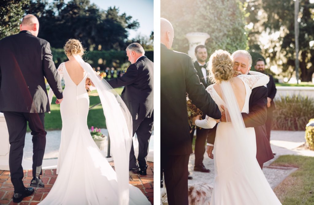 Outdoor wedding reception at the sunken garden at Jekyll Island Club