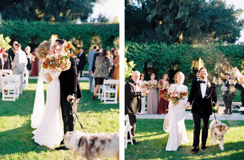 Outdoor wedding reception at the sunken garden at Jekyll Island Club