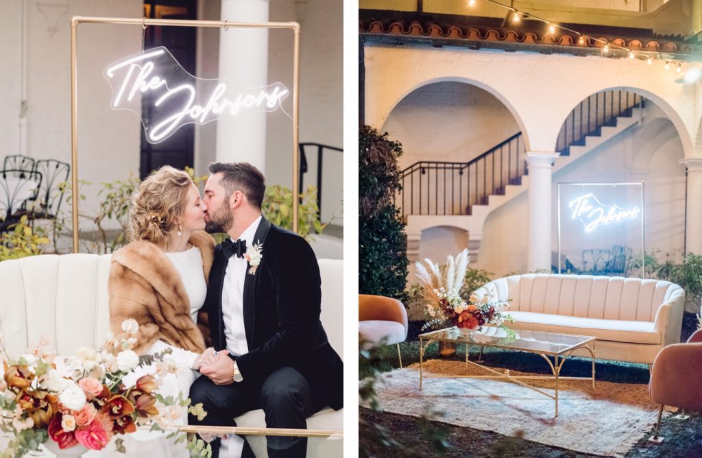 Wedding reception on the wrap-around porch of Crane Cottage