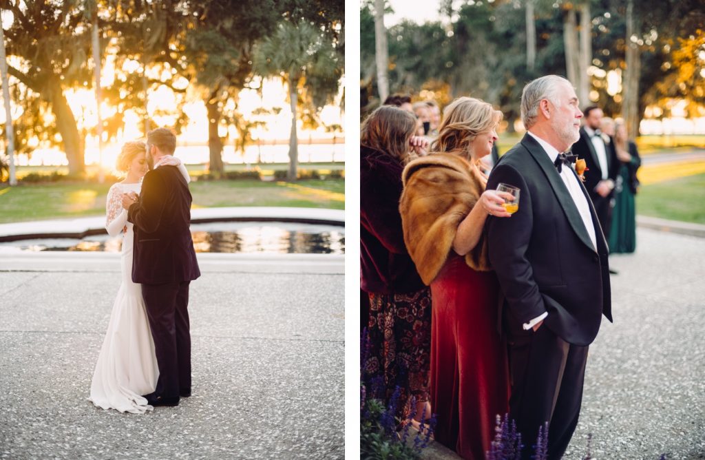 Wedding reception on the wrap-around porch of Crane Cottage