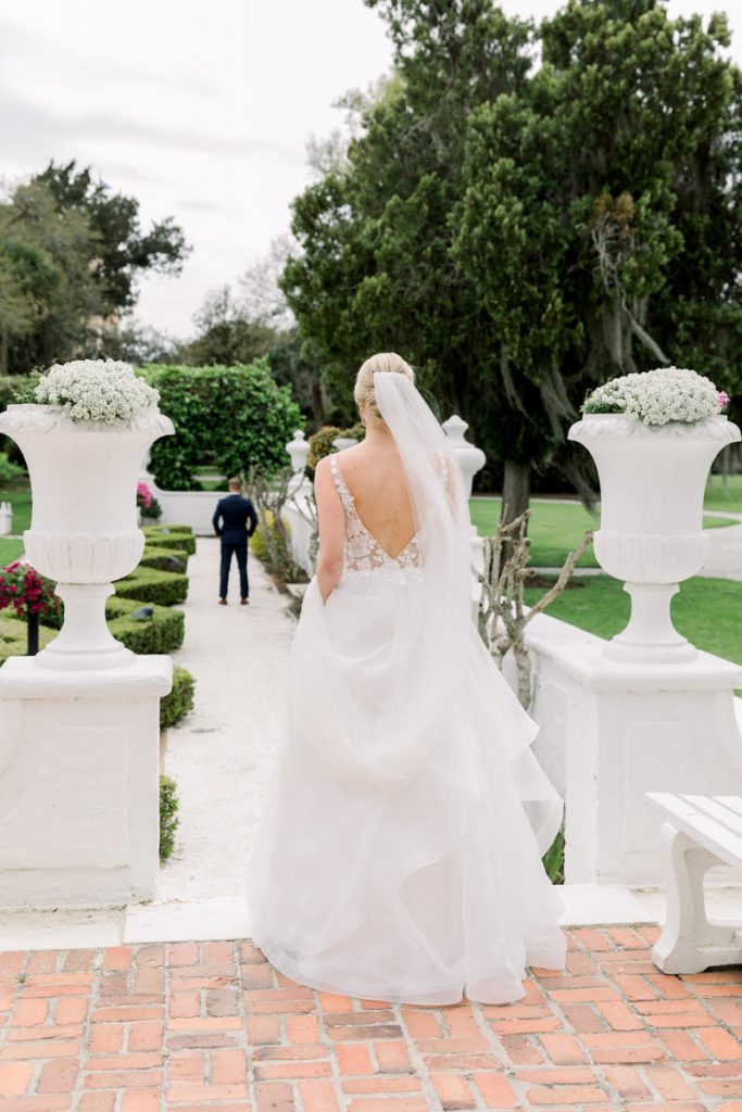 bride and groom first look