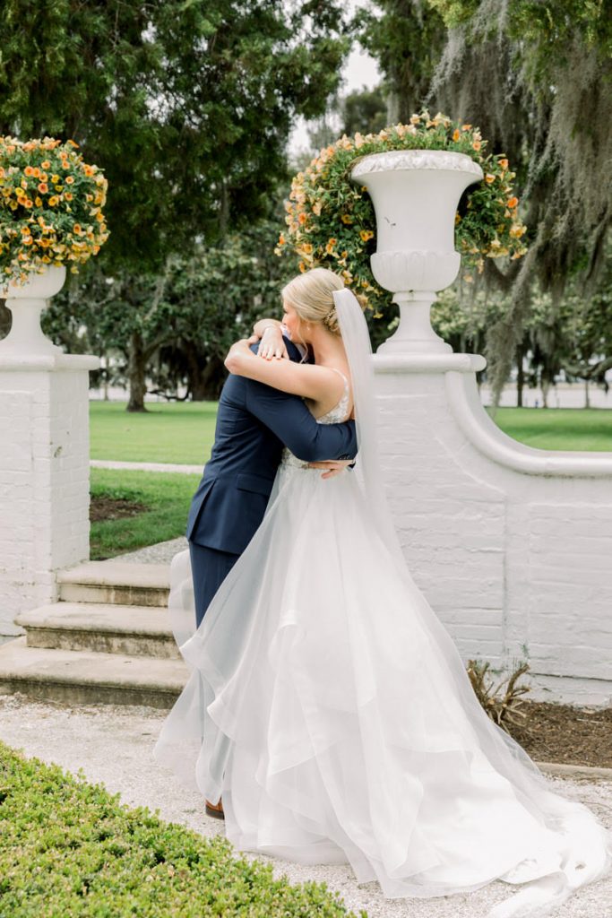 bride and groom first look