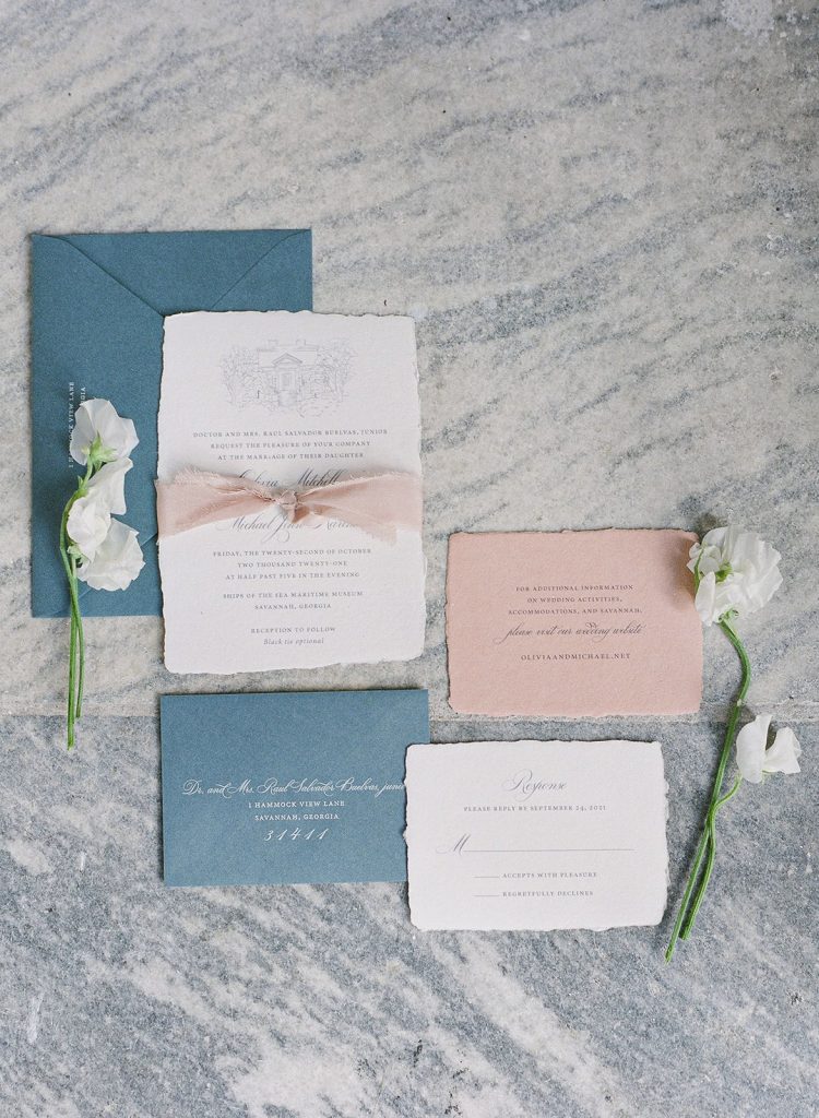 Pink and blue wedding invitations