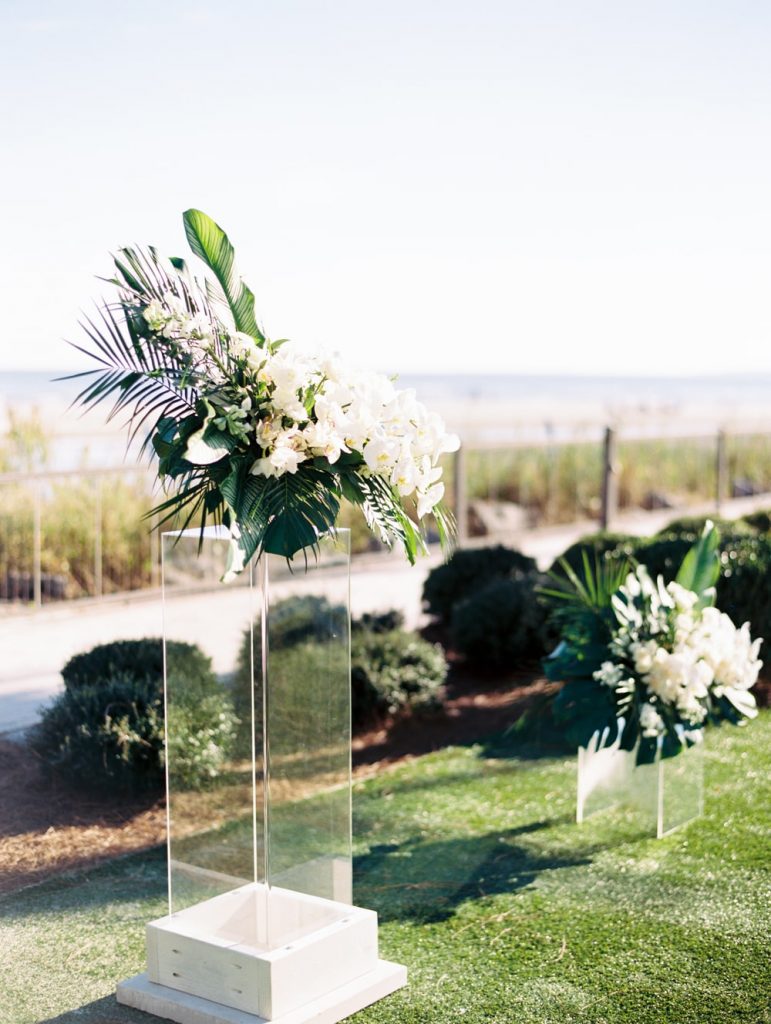 Wedding ceremony flowers for wedding at the King + Prince Resort