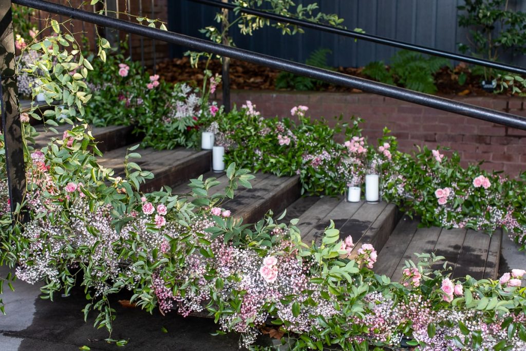 pink wedding flowers for wedding at Ships of the Sea Maritime Museum