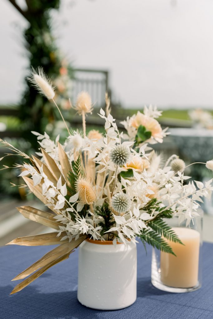 Tropical floral centrepiece with dried florals