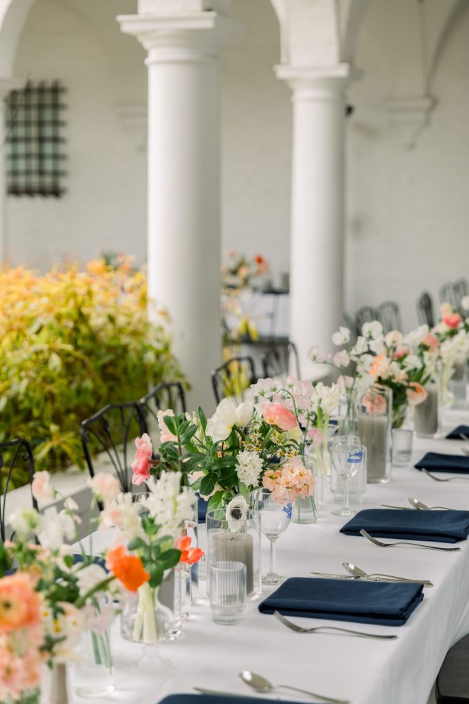 bright floral centrepieces at Savannah wedding