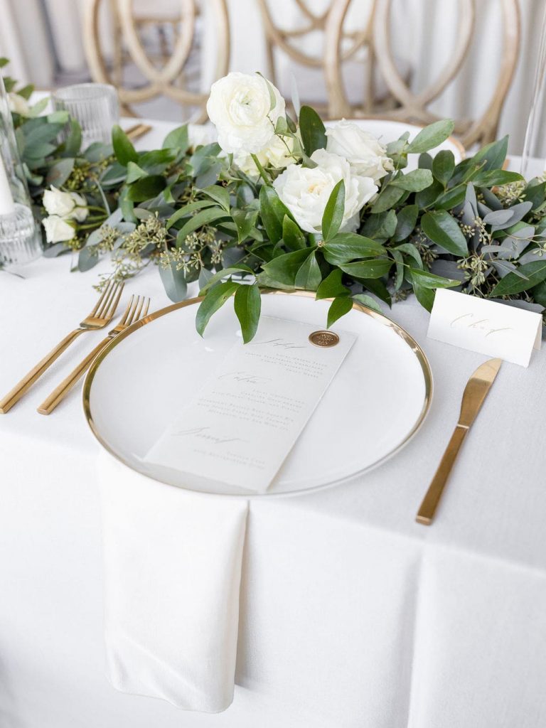 white wedding table setting