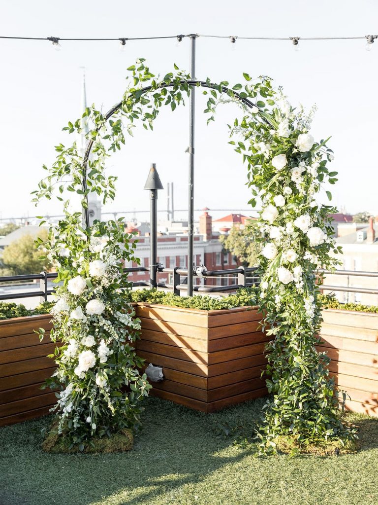 Rooftop wedding ceremony arch