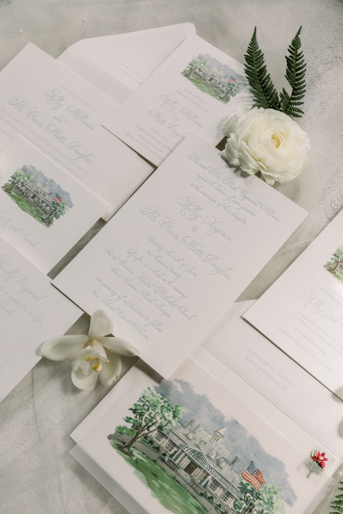 Custom watercolor wedding stationery