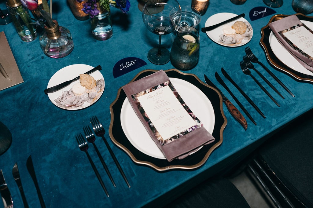 Dark and moody wedding table