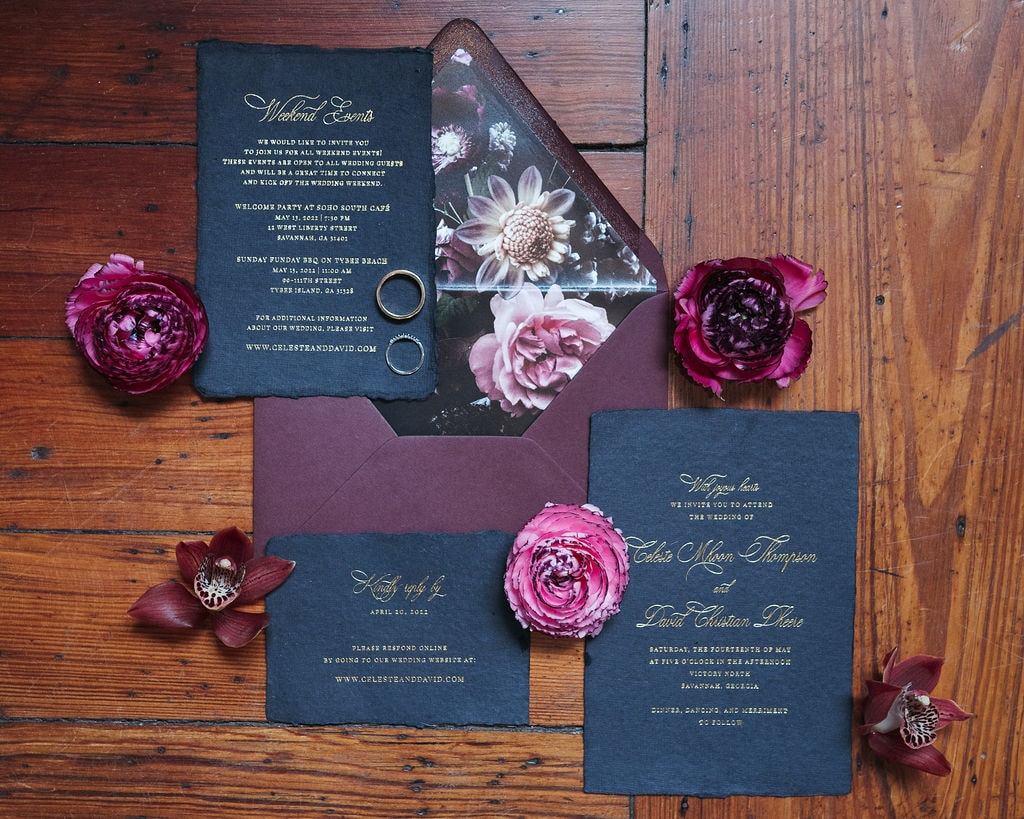 Dark and moody wedding invitations