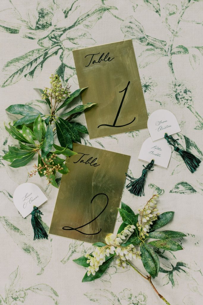 Wedding table numbers for green wedding