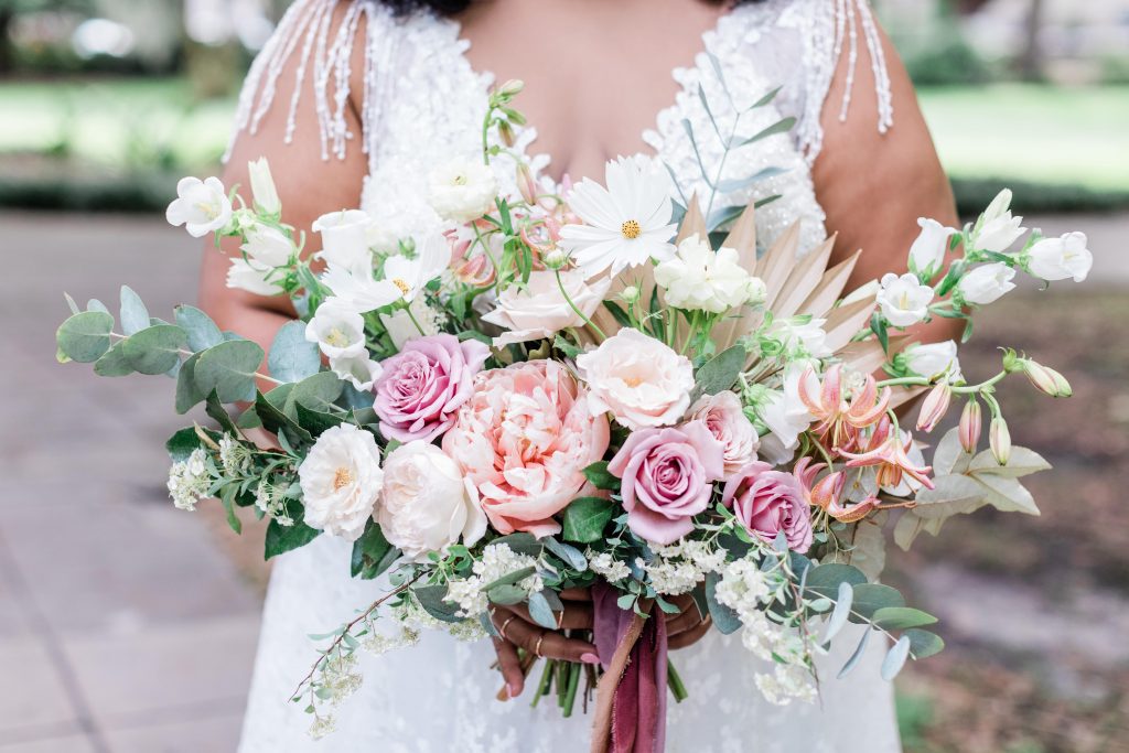 Peach and pink bridal bouquet