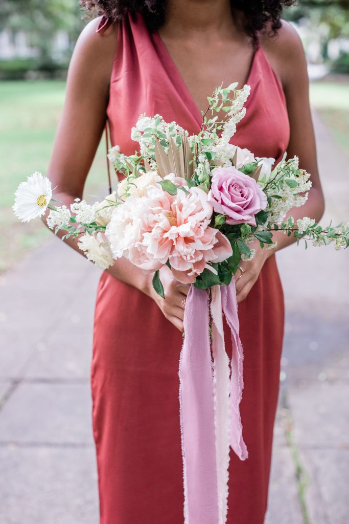 Peach and pink wedding bouquet