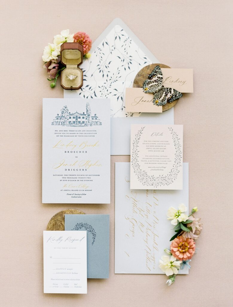 Fine art wedding flatlay