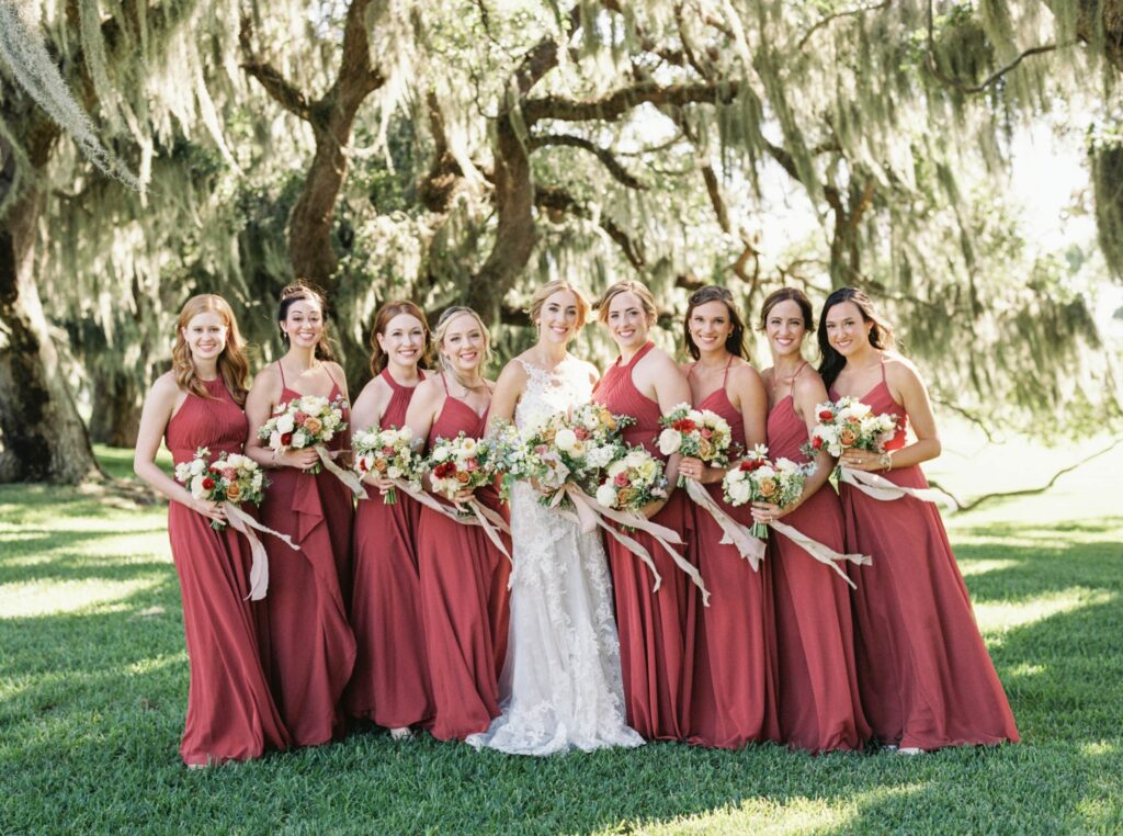 Georgia bridesmaids in long dresses