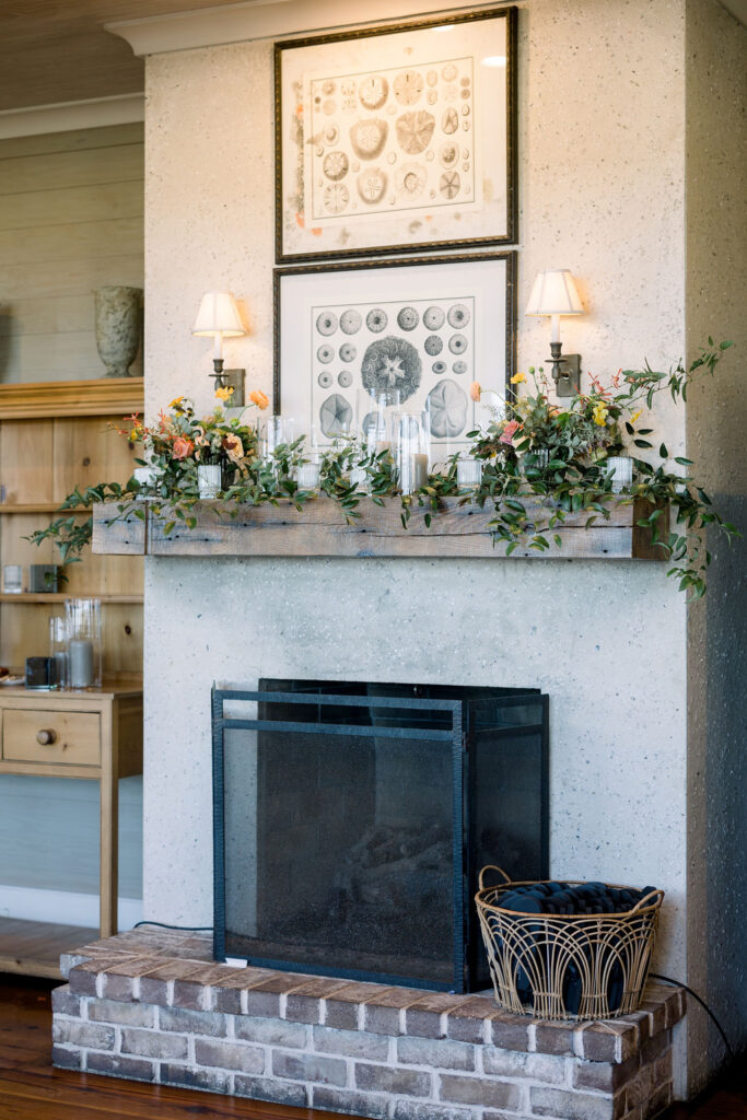flowers on fireplace mantle