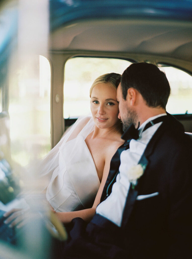 wedding portrait in vintage car