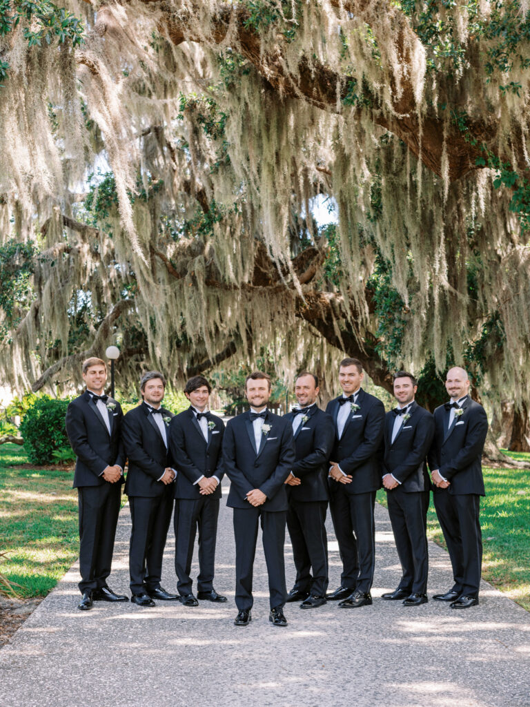 Wedding photos of groomsmen at Jekyll Island Club 