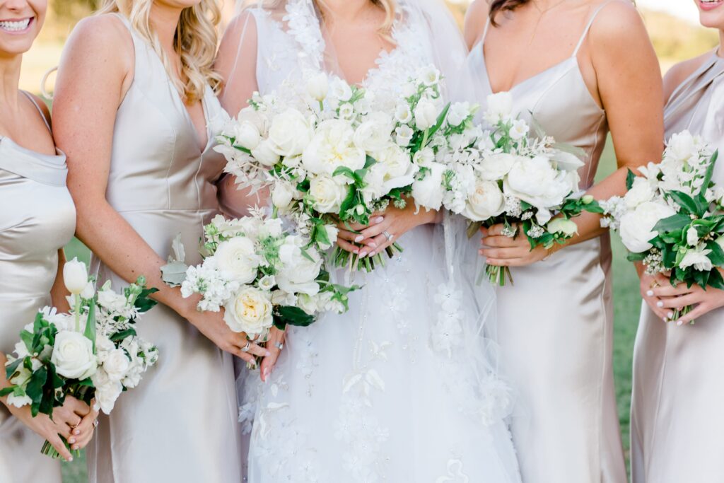 white bridal and bridesmaid bouquets