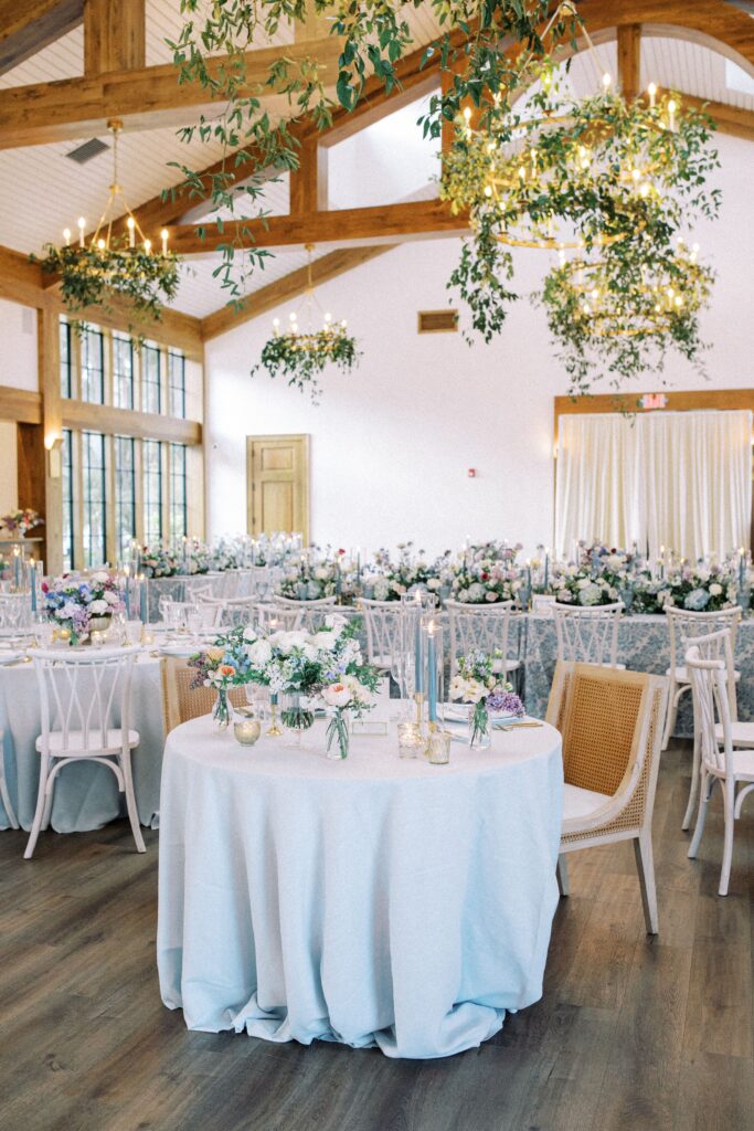St. Simons Island Wedding reception with blue and white sweet heart table