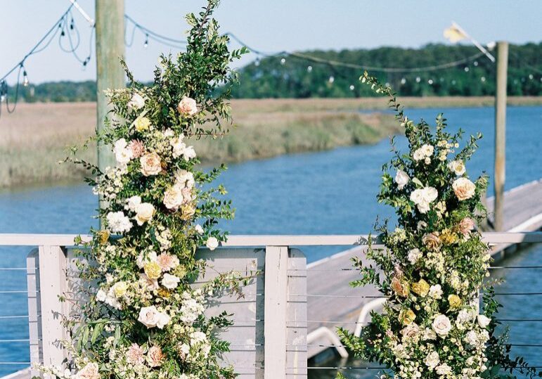 Asymmetrical floral wedding ceremony arch